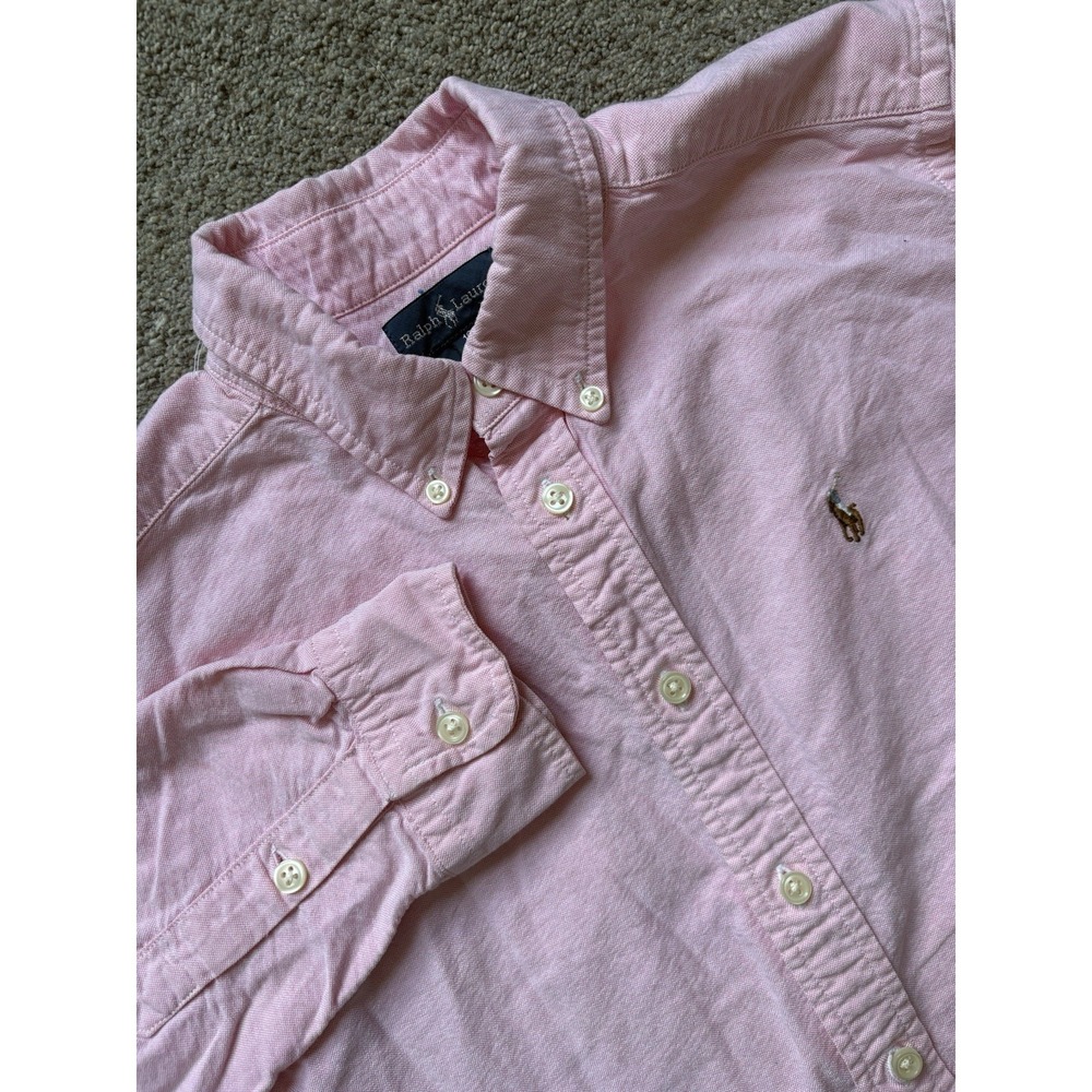 Polo Ralph Lauren Boys 16 Button Down Shirt Oxford Solid Pink Cotton